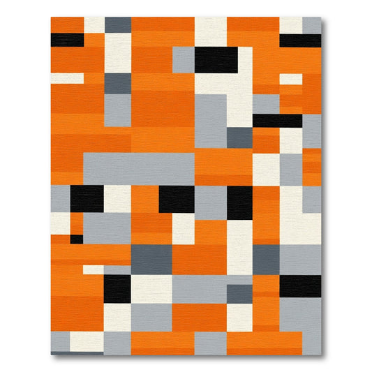 Modern Orange Black Geometric Blocks Rug