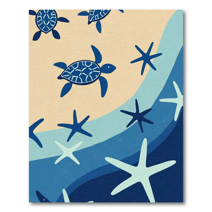 Navy Blue Turtle Beach Starfish Waves Rug