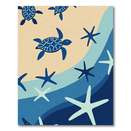 Navy Blue Turtle Beach Starfish Waves Rug