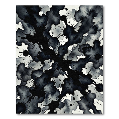 Monochromatic Ink Splatter Abstract Rug