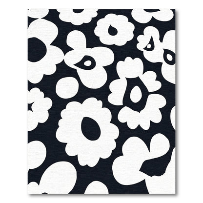 Bold Black White Floral Bloom Rug