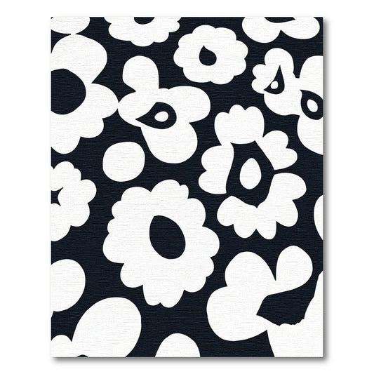 Bold Black White Floral Bloom Rug