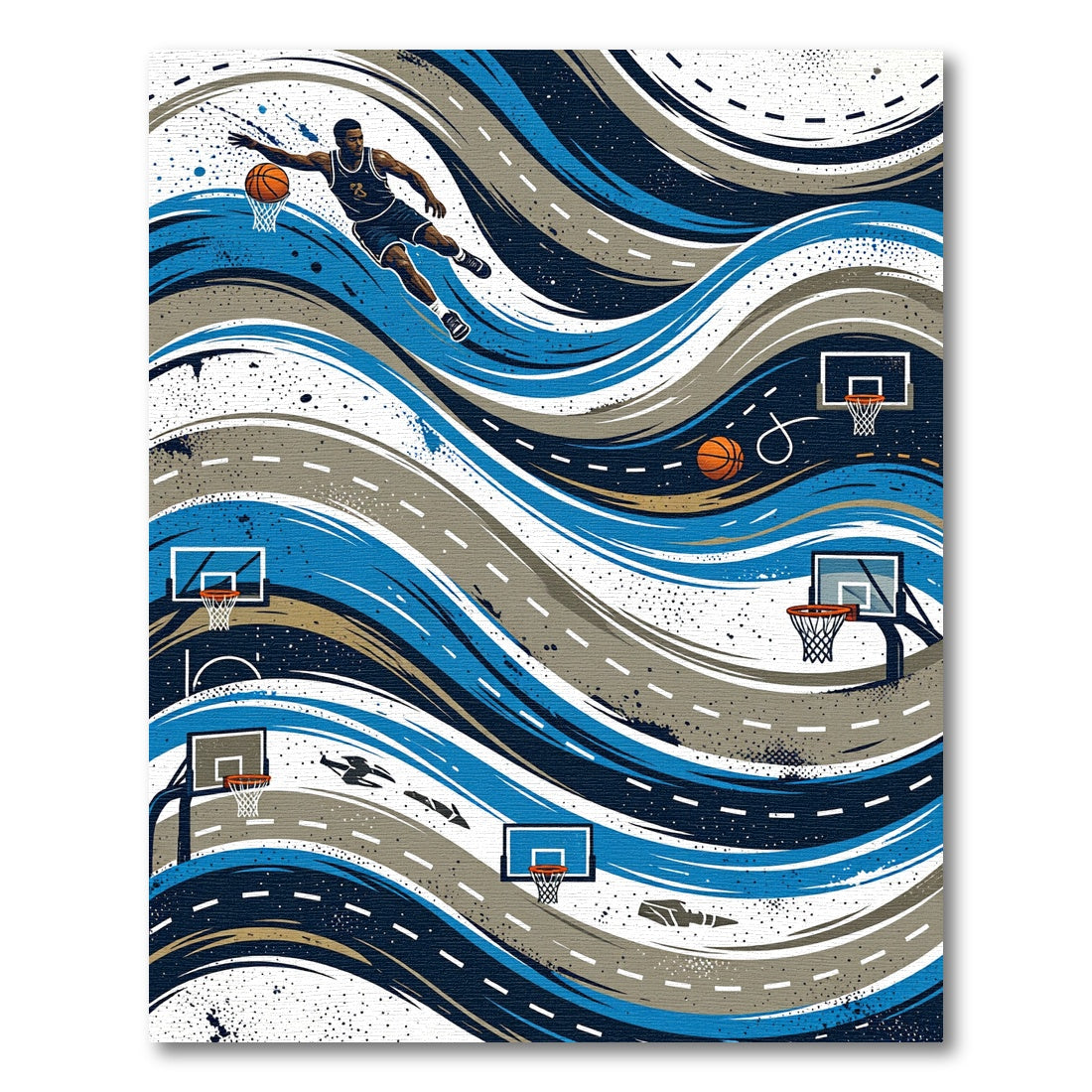Dynamic Blue Basketball Motion Swirl Rug
