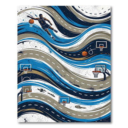 Dynamic Blue Basketball Motion Swirl Rug