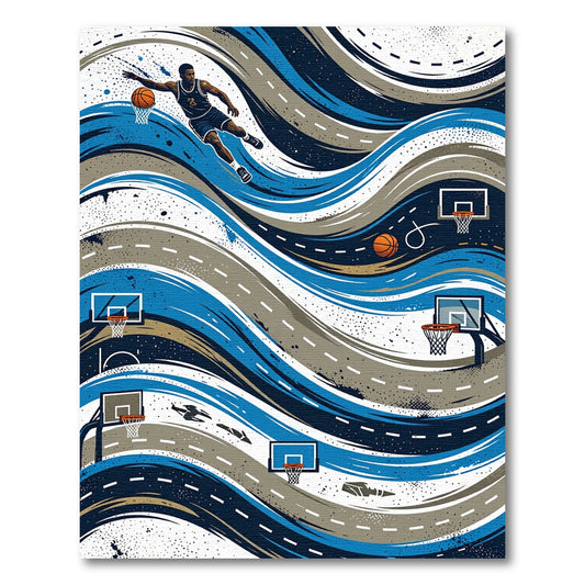 Dynamic Blue Basketball Motion Swirl Rug