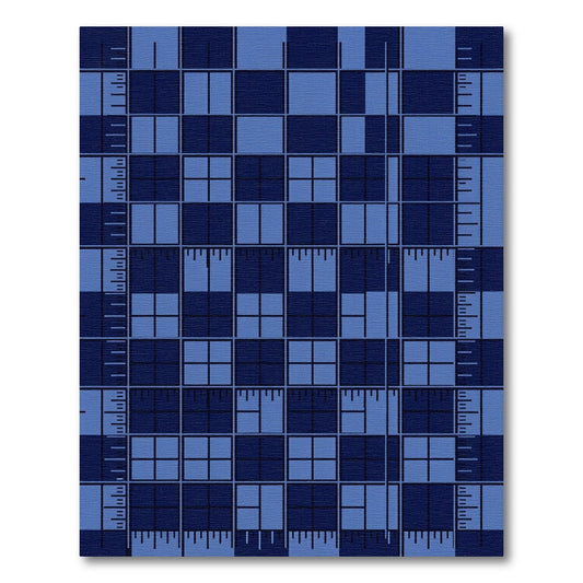 Deep Blue Ruler Grid Composition Rug
