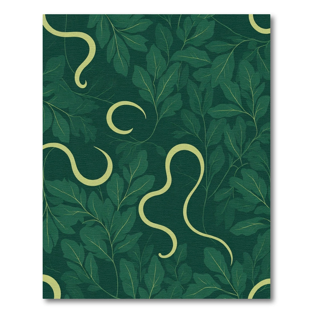 Deep Green Leaf Swirl Overlay Rug