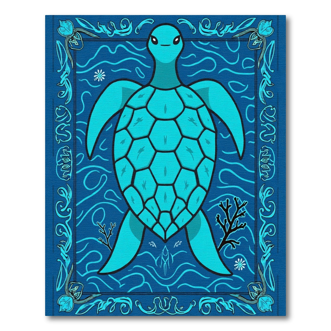 Aqua Turtle Ocean Waves Border Rug