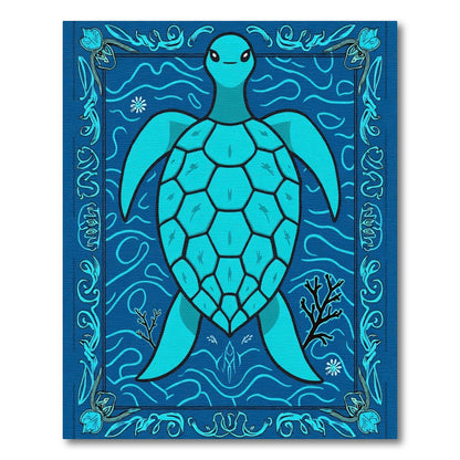 Aqua Turtle Ocean Waves Border Rug