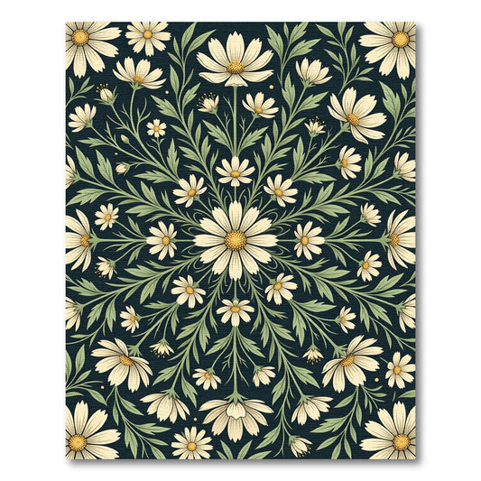 Midnight Daisy Floral Medallion Composition Rug