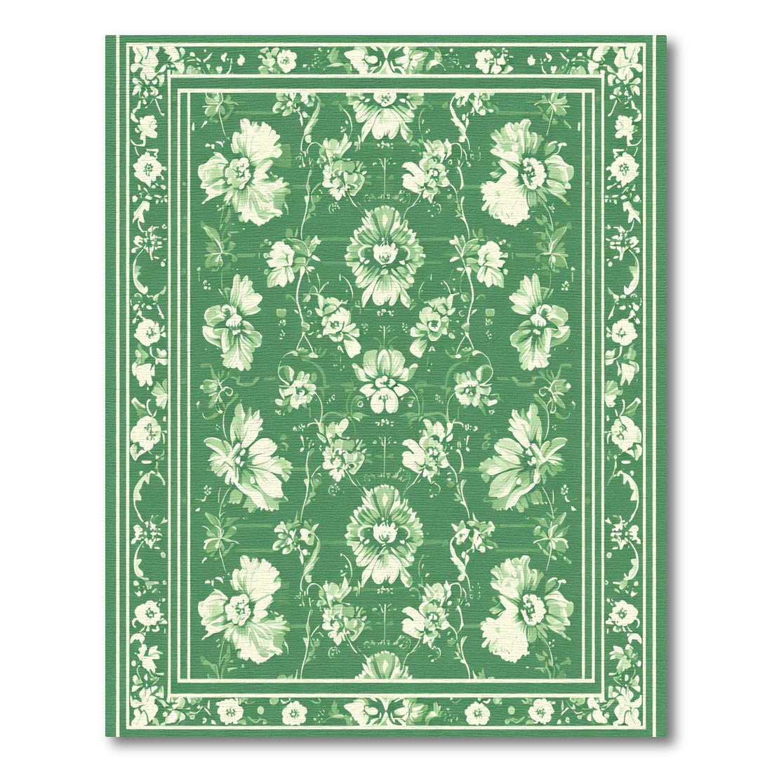Emerald Green Floral Vine Scroll Rug