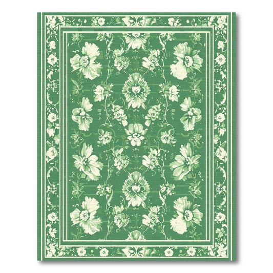 Emerald Green Floral Vine Scroll Rug