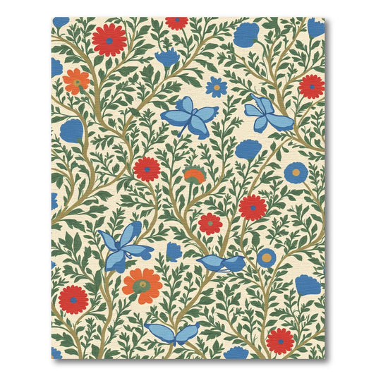 Crimson Blue Butterfly Botanical Vines Rug
