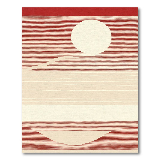 Crimson White Circle Sunset Stripes Rug