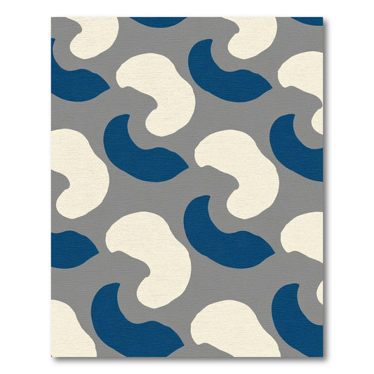 Cream Blue Organic Abstract Swirls Rug