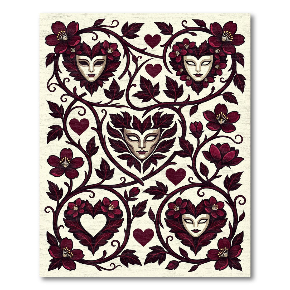 Deep Red Venetian Mask Floral Scroll Rug