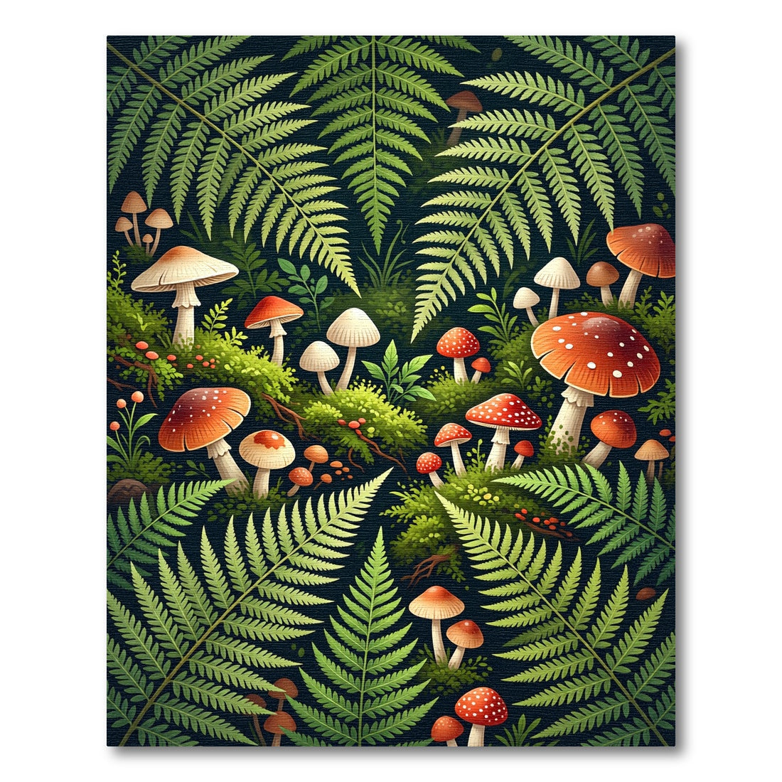 Lush Fern And Mushroom Woodland Forest Rug