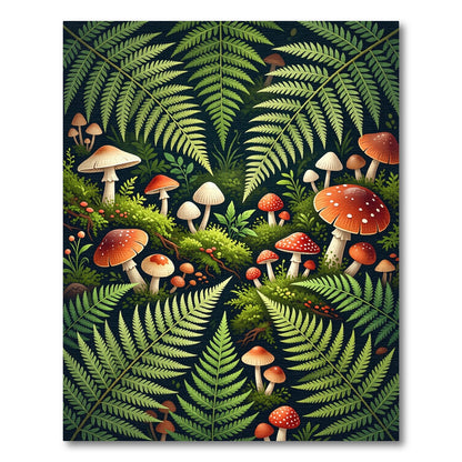 Lush Fern And Mushroom Woodland Forest Rug