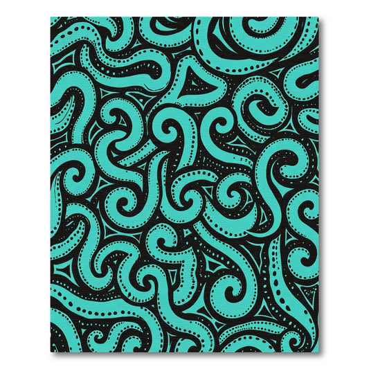 Teal Swirl Tribal Black Rug
