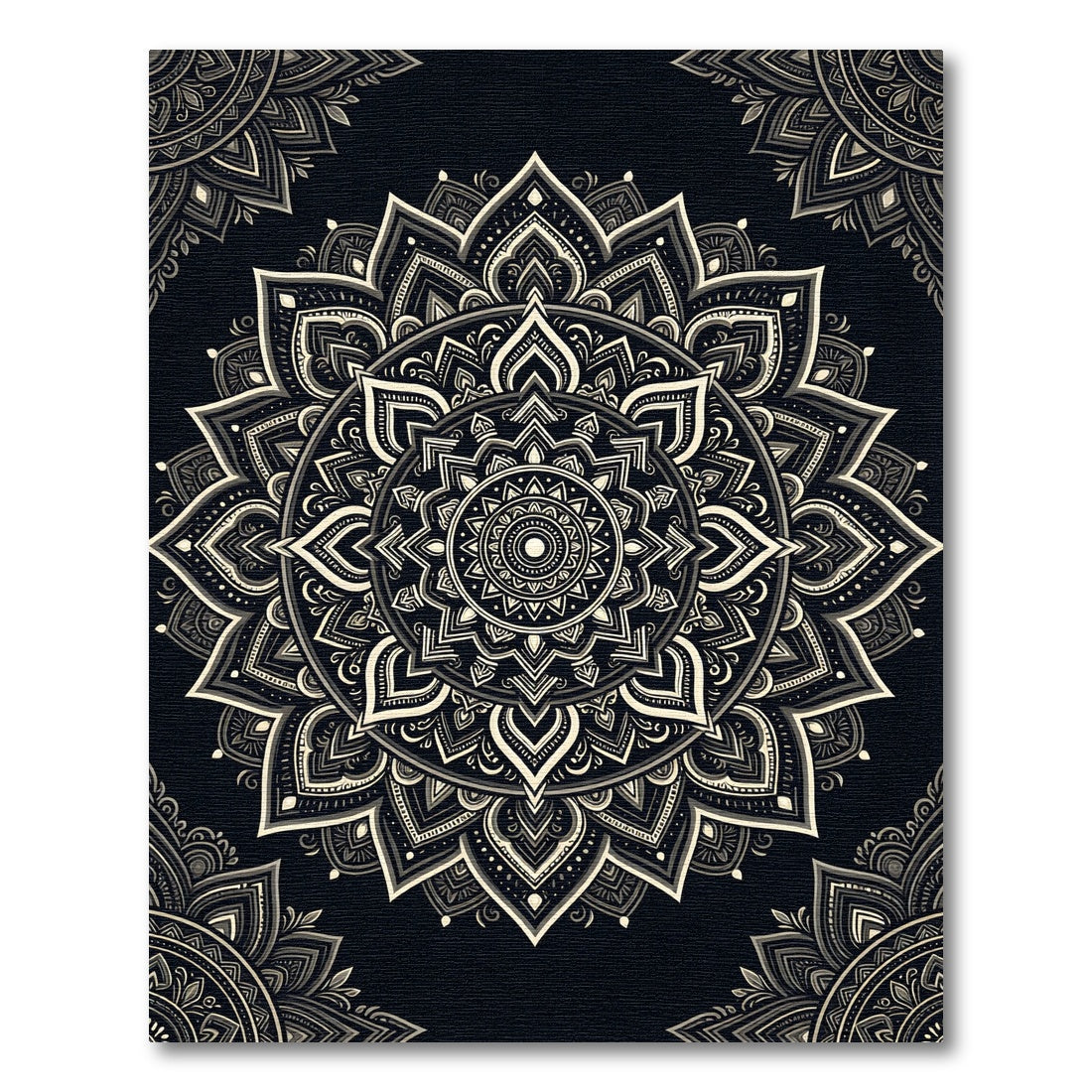 Elegant Monochrome Floral Mandala Medallion Rug