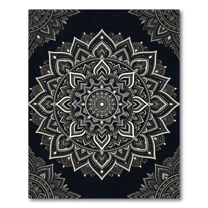 Elegant Monochrome Floral Mandala Medallion Rug
