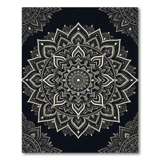 Elegant Monochrome Floral Mandala Medallion Rug