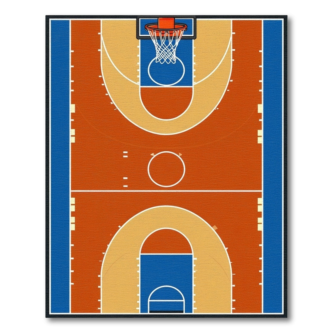 Blue and Orange Basketball Court Rug