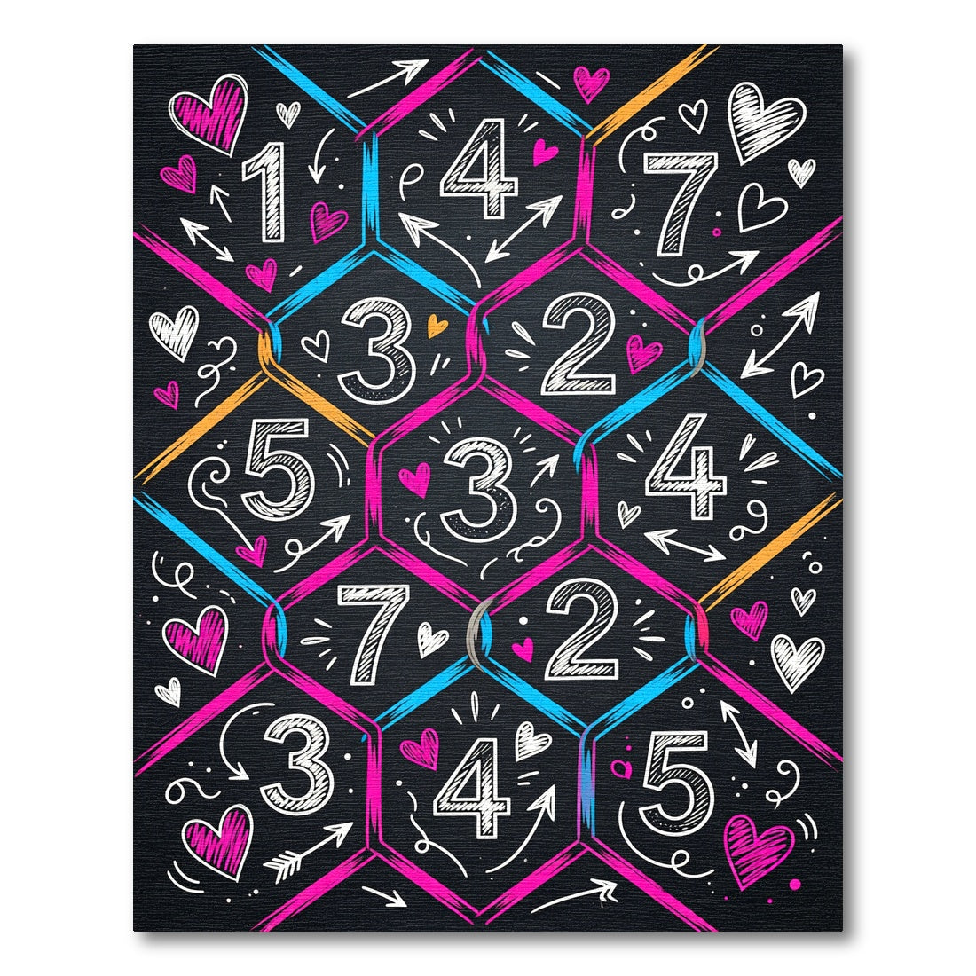 Vibrant Hexagonal Numbers Hearts Arrows Rug