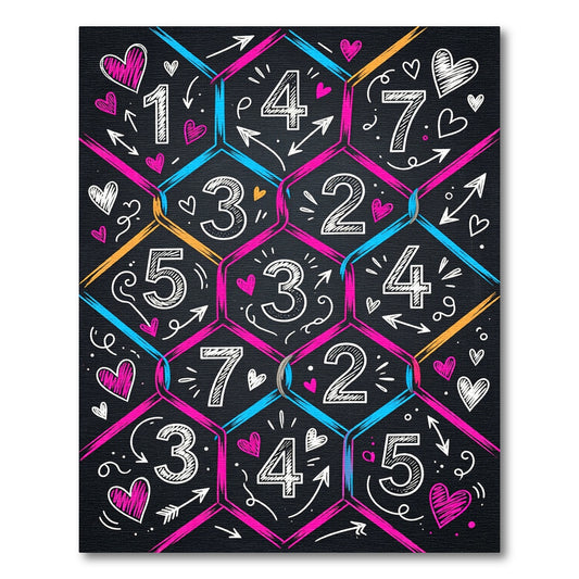 Vibrant Hexagonal Numbers Hearts Arrows Rug