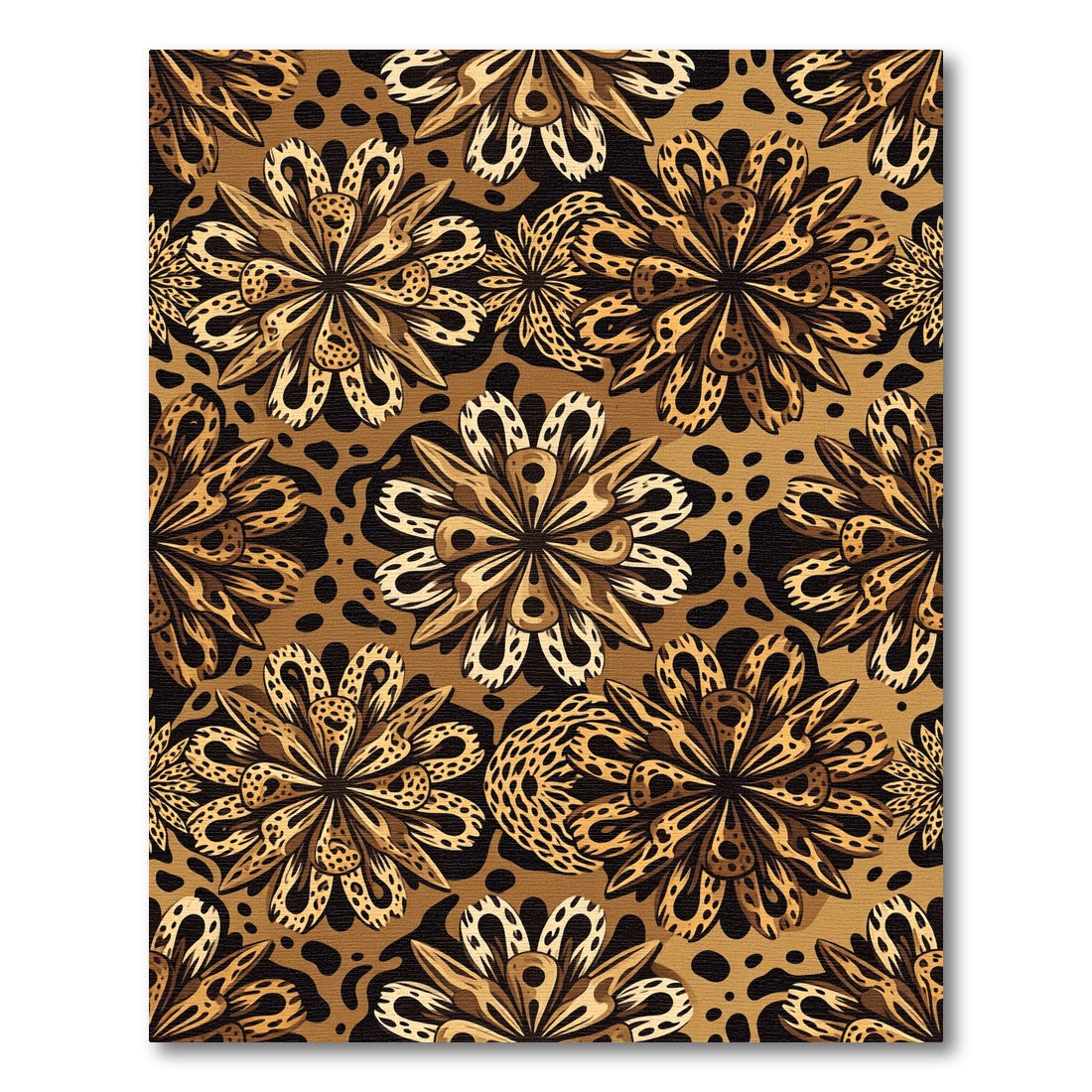 Golden Leopard Floral Bloom Rug