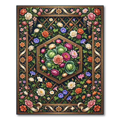 Ornate Floral Garden Lattice Rug