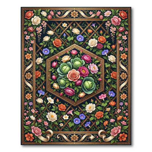 Ornate Floral Garden Lattice Rug