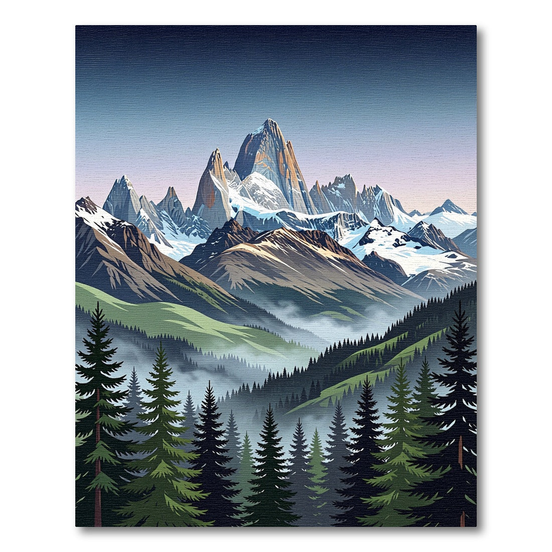 Misty Alpine Peak Mountain Landscape Rug