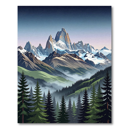 Misty Alpine Peak Mountain Landscape Rug