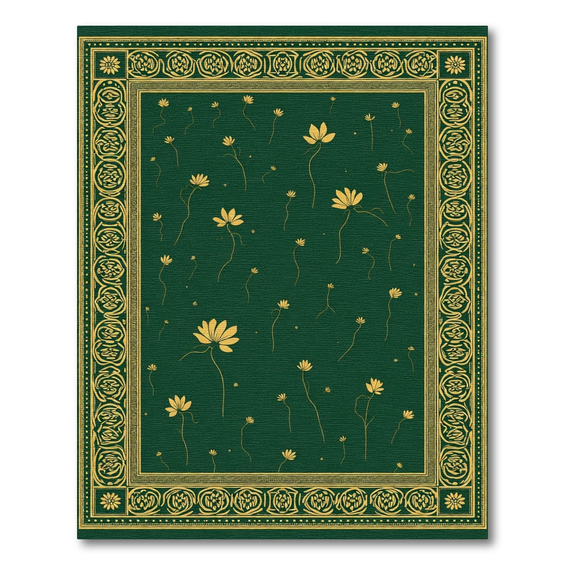Deep Green Golden Floral Border Rug