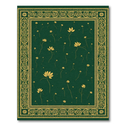 Deep Green Golden Floral Border Rug
