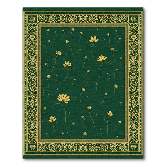Deep Green Golden Floral Border Rug