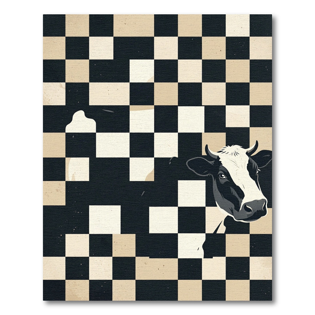 Minimalist Monochromatic Cow Abstract Checkered Art Rug