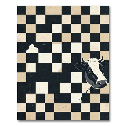 Minimalist Monochromatic Cow Abstract Checkered Art Rug