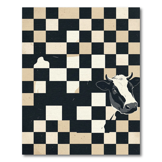 Minimalist Monochromatic Cow Abstract Checkered Art Rug