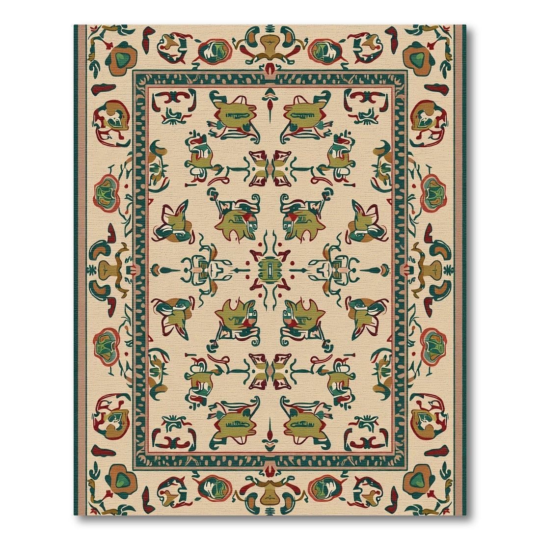Eclectic Cream Emerald Ivory Arabesque Rug
