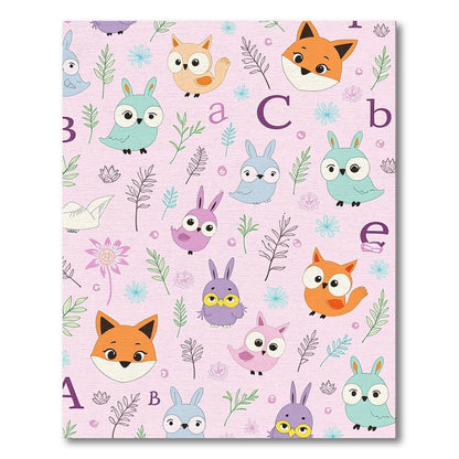 Whimsical Fox Owl Rabbit Alphabet Pattern Rug