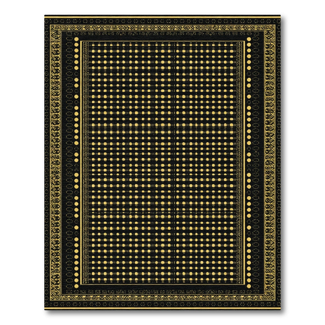 Black Gold Geometric Dot Border Rug