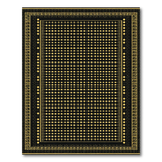 Black Gold Geometric Dot Border Rug
