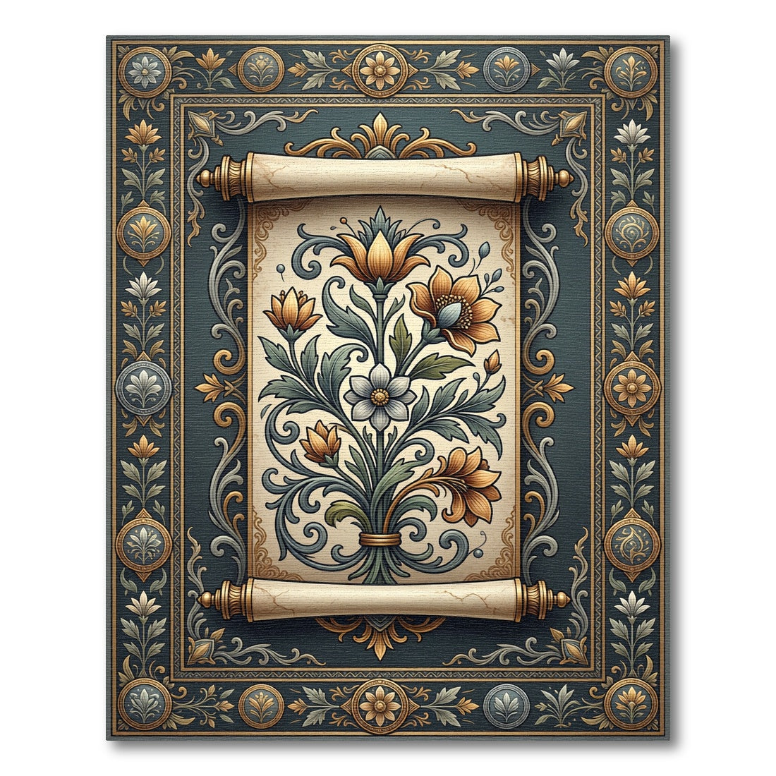 Ancient Floral Scroll Embossed Rug
