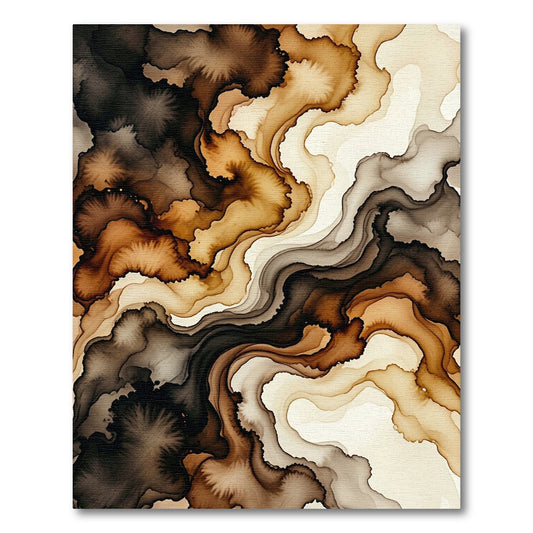 Earthy Swirling Marble Ink Abstract Rug