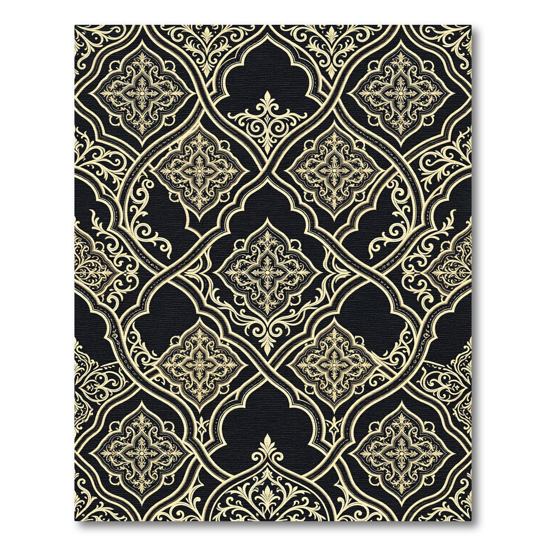 Elegant Black and Gold Lattice Scroll Rug