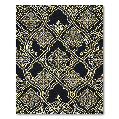 Elegant Black and Gold Lattice Scroll Rug