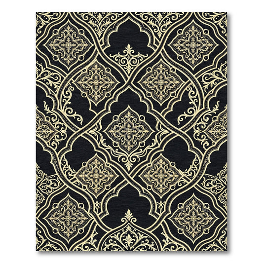 Elegant Black and Gold Lattice Scroll Rug