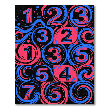 Bold Pink Blue Swirling Numbers Rug